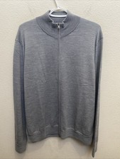 Men's XL Gray Full Zip Sweater Merino Wool Blend NWT
