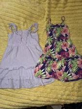 Girls Dress Lot Gymboree Purple & Tropical Floral TCP Summer Sundress Size 7/8
