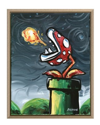 Atherton 11x14 Original Video Game Pop Art Painting ''Fire Piranha'' hand signed