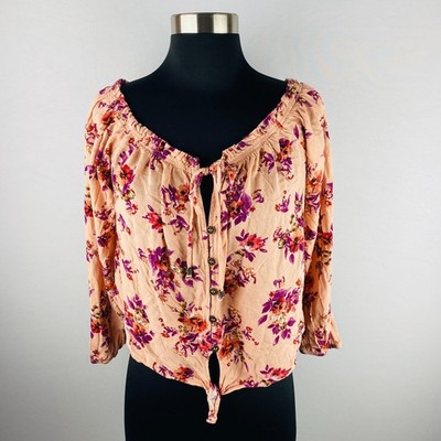 Rewind Womens Multicolor Dainty Floral Tie Waist Fall Top Pretty Cute  Lovely M