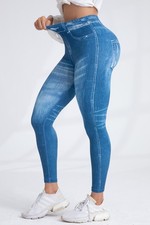 Mujer Cintura Alta Denim Estampado Leggings Suaves Elásticos Yoga Pantalones Jeans Look