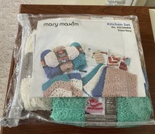 Mary Maxim Knitting Kit, Kitchen Set, Inc. 5 skeins Red Heart Scrubby CottonYarn