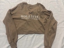 Hollister Cropped Sweatshirt Brown Logo Graphic Small NWOT