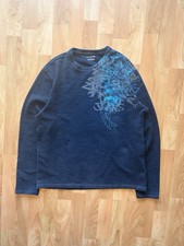 Vintage DKNY JEANS Men's Navy Blue Cotton Graphic Pullover Sweater Crew Neck L