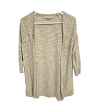 LOFT Women's Gray Solid Knit Open Front Long Sleeve Cardigan Sweater XS