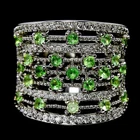 NATURAL AAA GREEN TSAVORITE GARNET & WHITE CZ STERLING 925 SILVER RING SIZE 6.25