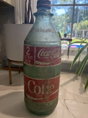 1970s Vintage Coca Cola 2 Liter Green Glass Coke Bottle 67.6 Fluid Oz Cap Big