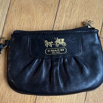 Coach Black Small Wristlet Pouch Zip Closure Gold Hardware Logo