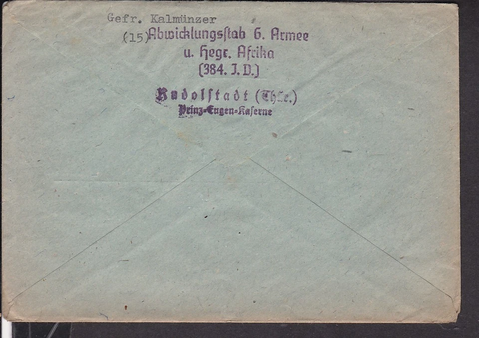 Feldpost stempel Rudolstadt " Abwicklungsstab 6.Armee " 1944 - Bild 2 von 2