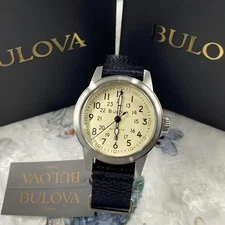 Bulova 96A246 Men's Hack Watch Ivory Dial Automatic Black Leather Strap 38 mm