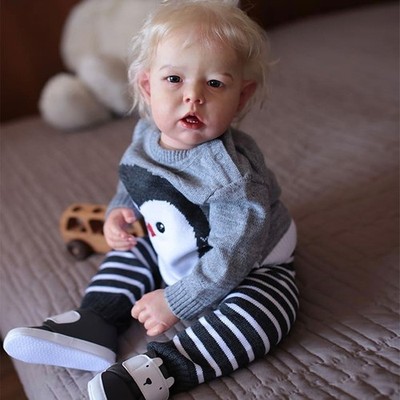 28in Reborn Baby Doll Hand-Rooted Hair Artist Finished Toddler Doll Short Hair