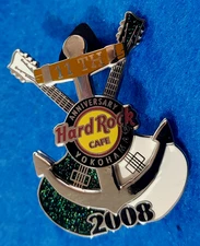 YOKOHAMA 11th ANNIVERSARY SHIPS ANCHOR 3D CROSSED GUITAR 2008 Hard Rock Cafe PIN