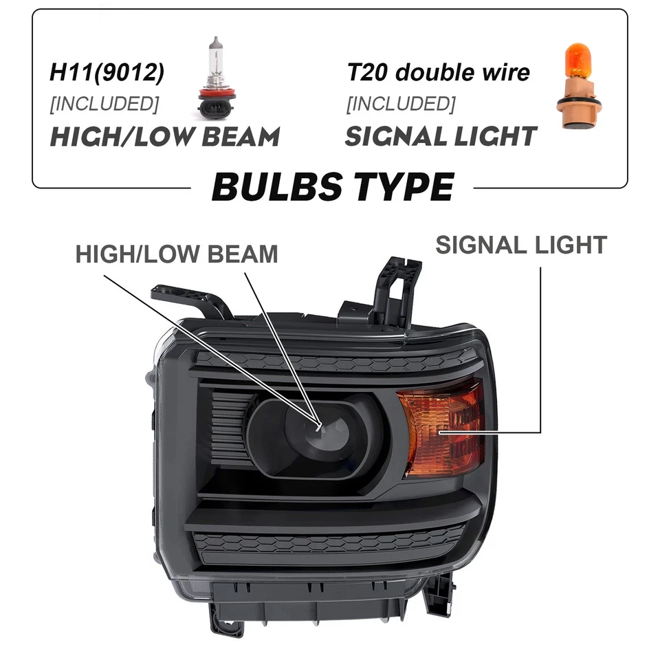 Par de faros proyectores izquierda+derecha para GMC Sierra 1500 2500HD 3500HD 2014-2019 Foto 3 de 4