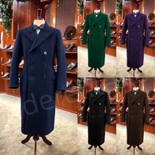 Men Long Overcoat Peak Lapel Wool Coat Double Breasted Winter Business Outwear