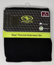 Boys Size S 6/7 Athletic Works Black Waffle Thermal Underwear Set Top  Bottom