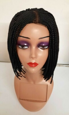 C-Teil schwarze Bob Box kurze geflochtene Perücke, mit Lace Teil,