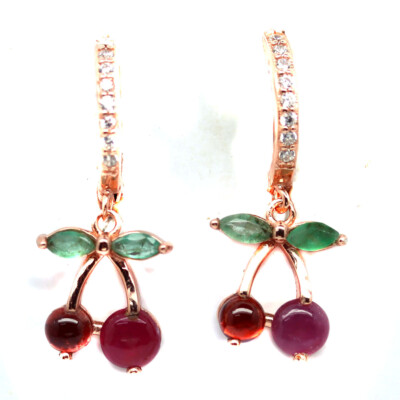 Weihnachtsrote Rubin, Smaragd, Granat & Zirkonia Ohrringe 925 Sterling Silber
