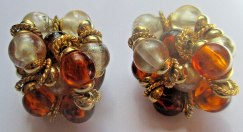 Boucles D'oreilles Clips Vintage Or - Perle Et Hématite - Bijou Ancien