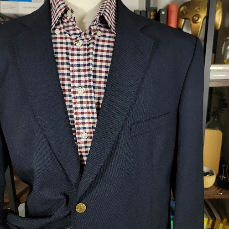 Винтажный Barrington Мужская Sport пальто Blazer две кнопки темно-синий поли шерсти размер 44R - Изображение 4 из 4