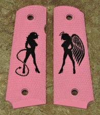 1911 Grips - DEVIL GIRL/ANGEL - PINK/BLACK - .45, AMBI CUT, FULL SIZE, CUSTOM