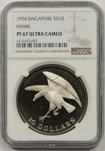 1974 Singapore Hawk Silver $10 NGC PF 67 Ultra Cameo