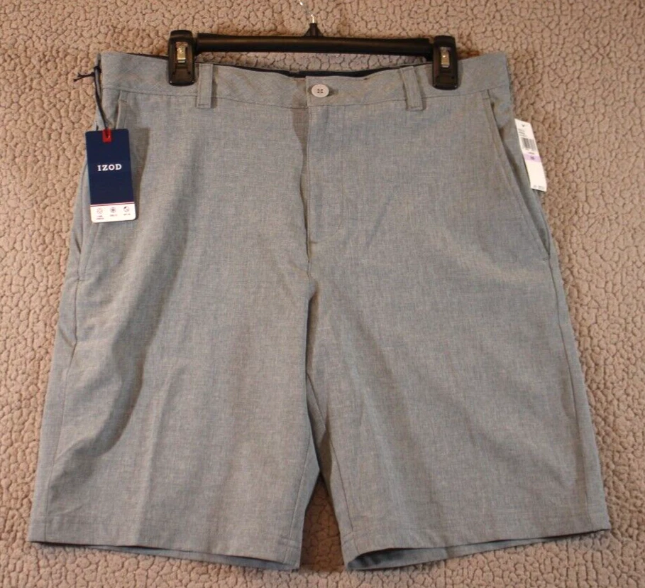 IZOD SportFlex Chino Shorts Men's 32 SharkSkin Gray Flat Front