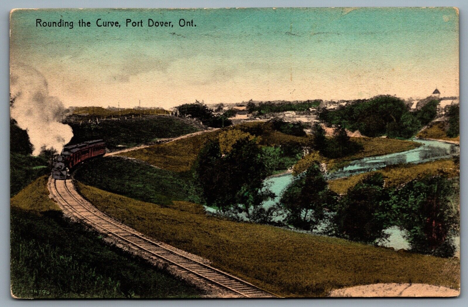 Postcard Port Dover Ontario c1938 Rounding The Curve GTR Railroad Train