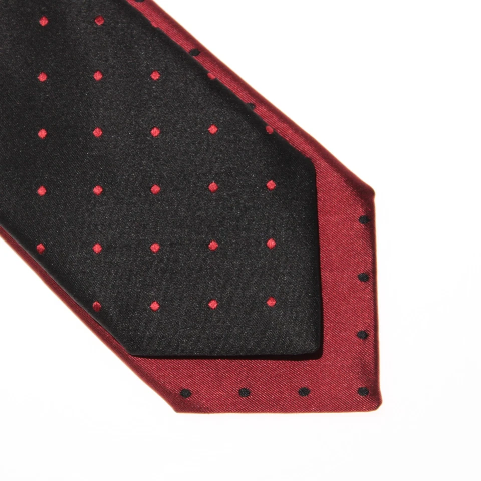 Italo Ferretti 全新带标签 Two in One 领带黑色/红色圆点 100% 真丝 — 第 2/4 张图片