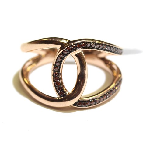 New 925 rose plated .15ct red diamond abstract womens ring 3.9g unique 7