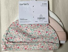 NIB CARTER'S GIRLS 3 PIECES 1 PINK 1 IVORY 1 FLORAL CAP BEANIE 0-3 MONTHS 26