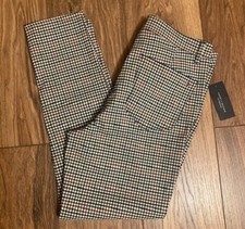 New 89 TOMMY HILFIGER Black/White/Red/Gray Check Slimming Straight Pants Sz 12