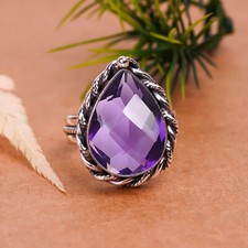 Purple Amethyst Gemstone 925 Sterling Silver Ring Handmade Jewelry Gift For Mom.