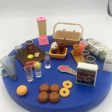 Vtg Barbie Sized Food Kitchen Lot Dining Pizza Blender Picnic Soda Flour Milk 