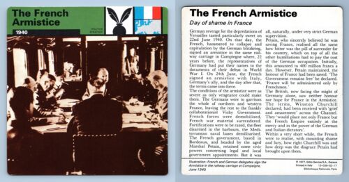 French Armistice 1940 Politics, Strategy WW2 Edito-Service SA 1977 Card - Imagen 1 de 1