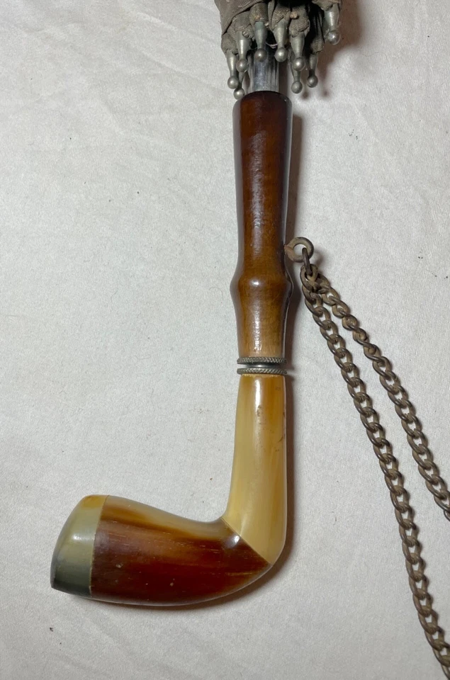 antiguo cuerno de búfalo tallado madera mango madera sombrilla marrón Foto 2 de 4