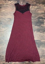 Agate Women’s Lace Front Maroon Black Stripe Long Maxi Dress see measurements