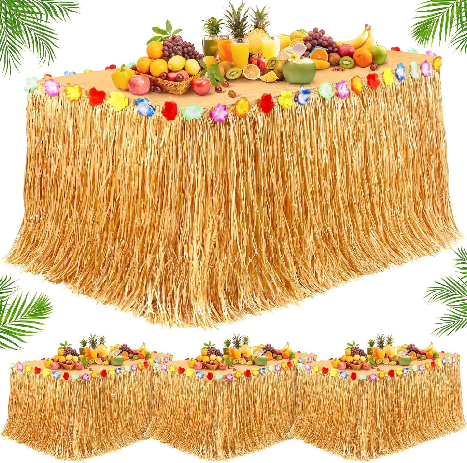 4 Pack 9ft x 29.5in Hawaiian Luau Grass Table Skirts for Party Decor