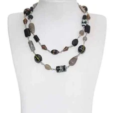 Multi Strand Necklace Glass Beads Womens 16" (Extender 3") Gray Gift Box