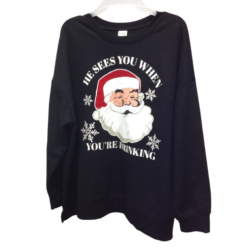 Terra & Sky Womens Plus Christmas He Sees You Graphic Sweatshirt Black Size 1X - Picture 1 of 3