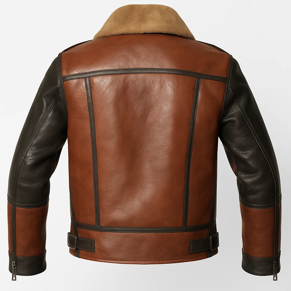 Мужская B3 состаренный коричневый Bomber реальный стриженный мех овчины кожаная куртка авиатор - Изображение 2 из 4