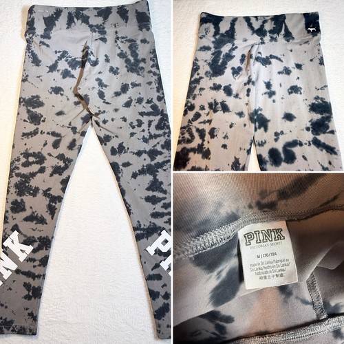 Victorias Secret PINK Leggings Women Size Medium Full Length Tie Dye Gray Black - Picture 1 of 10