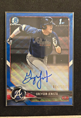 Bowman Chrome Greyson Jenista Braves 1st Bowman Blue Refractor Auto 014/150