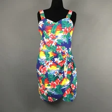 Island Aloha Wear Hawaiian Print Faux Wrap Dress 100% Cotton Size L