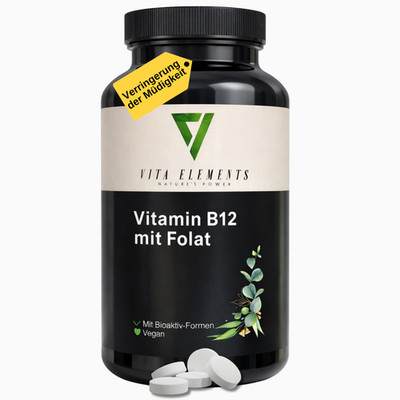 Vitamin B12 mit Folat Tabletten 180 Stück Vegan Frei von Gentechnik Laborgeprüft