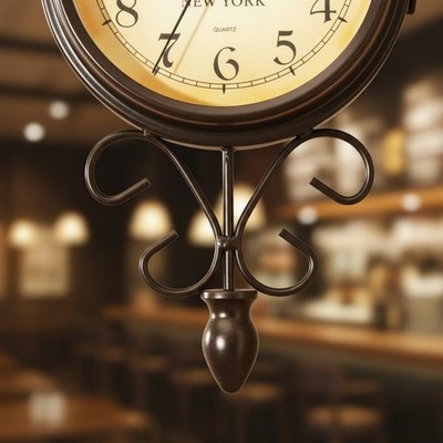 Doppelseitige Bahnhofsuhr doppelseitig Wanddekoration leicht ablesbar für Café