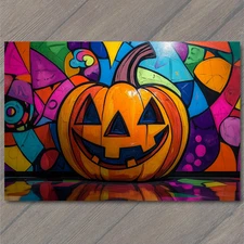 Art Print Jack O Lantern Pumpkin Reflection Bold Halloween Colors Abstract Chaos