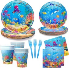 120 Pcs Under the Sea Party Decorations Tableware Set for 24 Guests Ocean