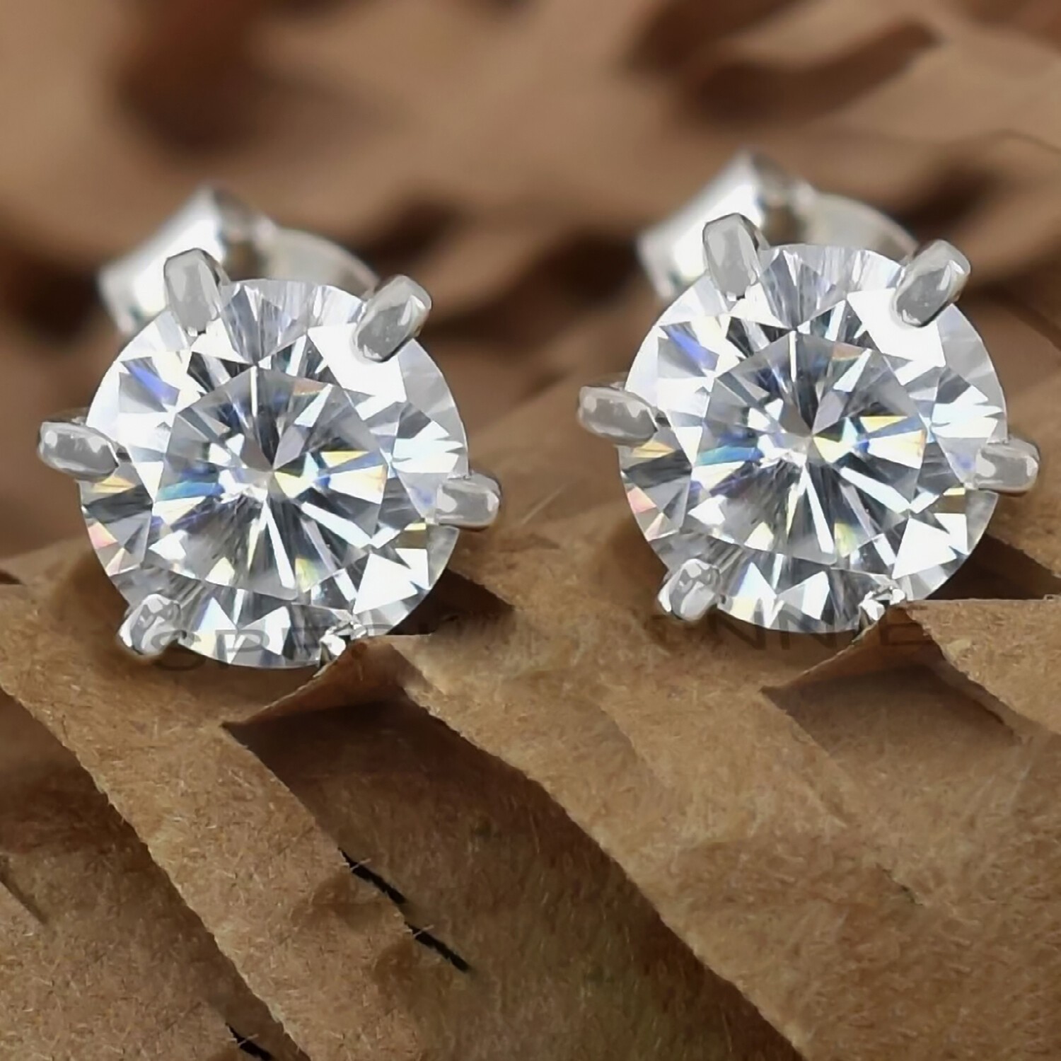 Certified 3.00 Ct White Diamond Solitaire Studs In 925 Sterling Silver