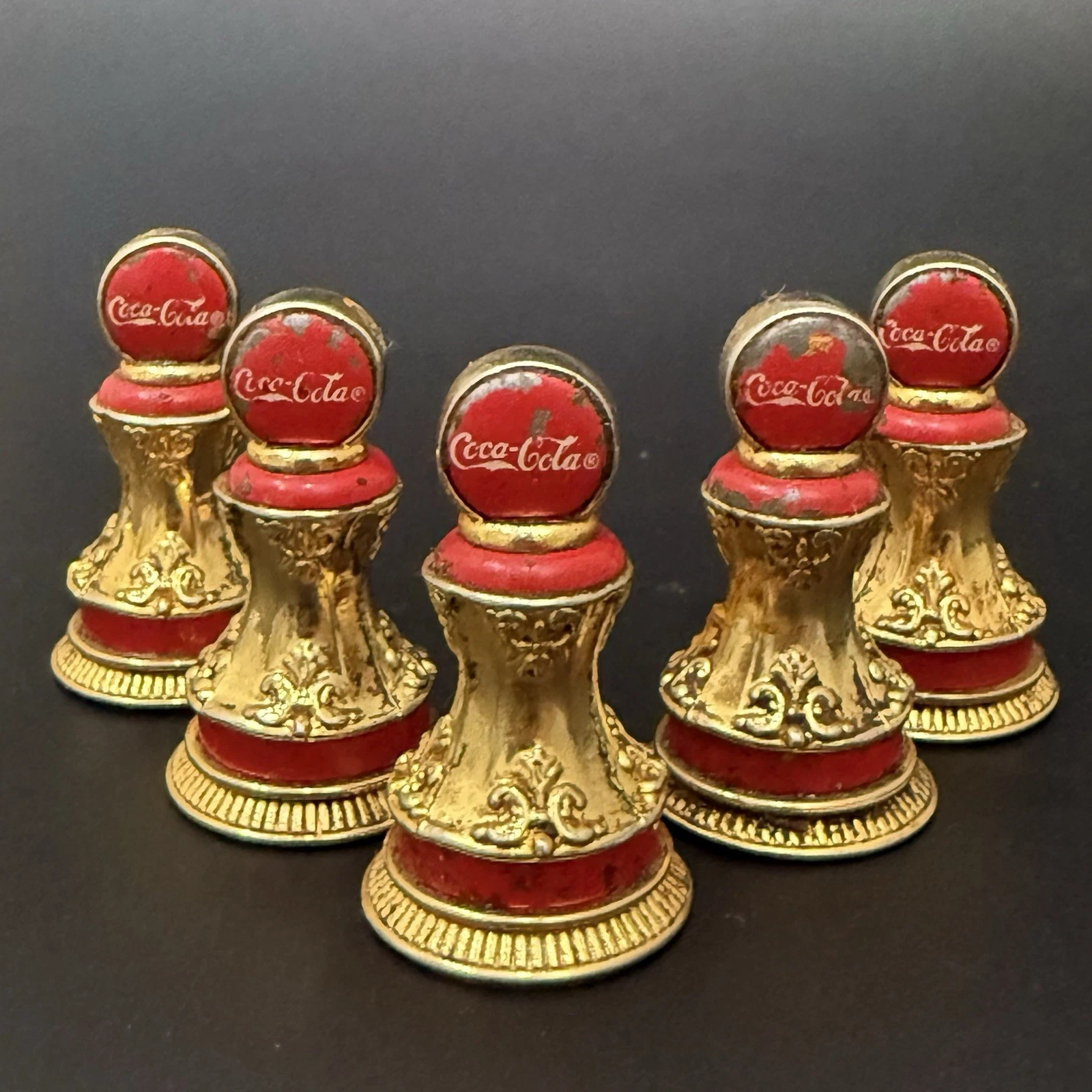 5pcs Vintage Franklin Mint Coca-Cola Red Pawns Replacement Chess Pieces