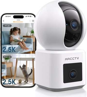 ARCCTV Indoor Überwachungskamera (Dual-Objektiv 2.5K+2.5K), WiFi Home Camera Wired